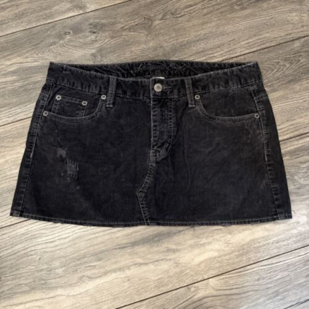 American Eagle Y2K Corduroy Mini Skirt Blue Pockets Size 6 Junior Distressed